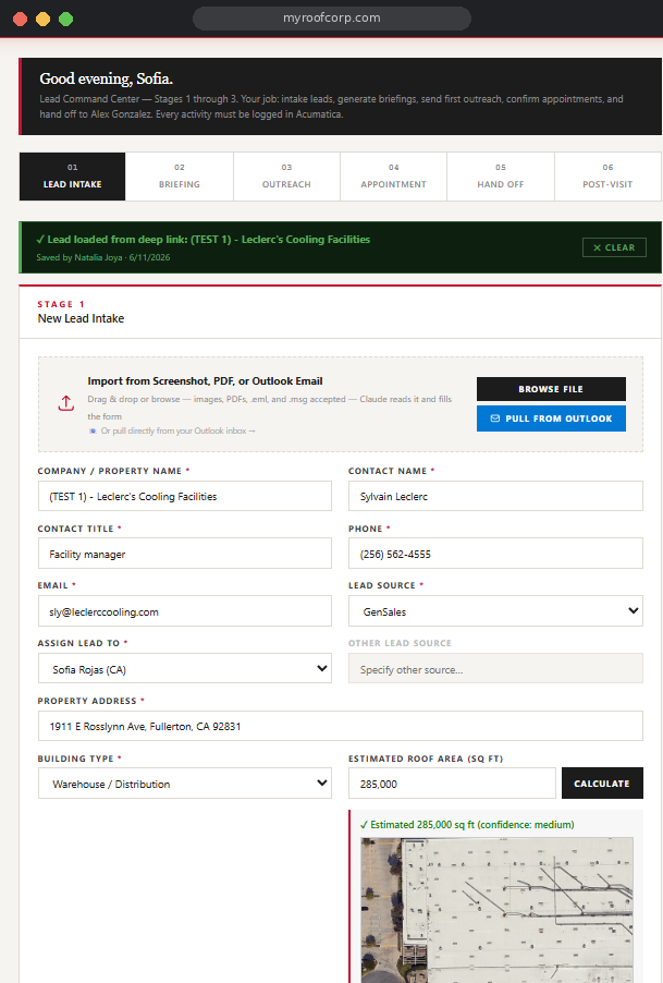 Lead Command Center intake — import from screenshot, PDF, or Outlook email