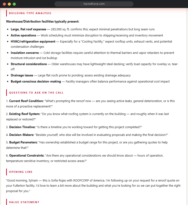 Building type analysis and questions prepared for the call